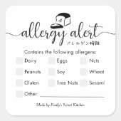 Allergie Waarschuwing Minimalistische Bakkerij Bro Vierkante Sticker (Voorkant)