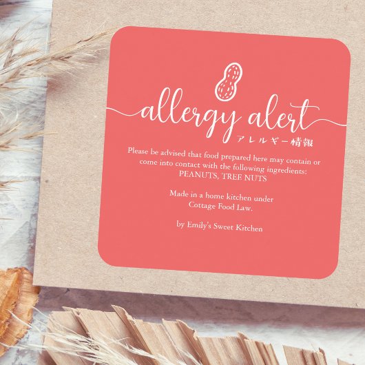 Allergie Waarschuwing Pinda Boomnoot Minimaal Mini Vierkante Sticker