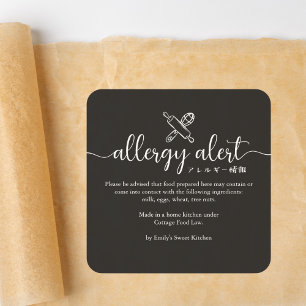 Allergie Waarschuwing Zwarte Deegroller Garde Mini Vierkante Sticker