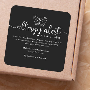Allergie Waarschuwings Bak Handschoen Minimalistis Vierkante Sticker