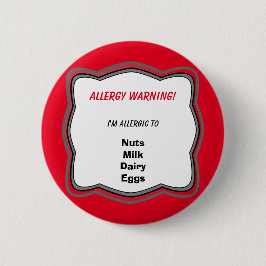 Allergie Waarschuwings Speld Badge Ronde Button 5,7 Cm
