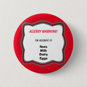 Allergie Waarschuwings Speld Badge Ronde Button 5,7 Cm