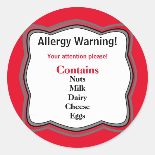 Allergie Waarschuwingsetiket Ronde Sticker (Voorkant)