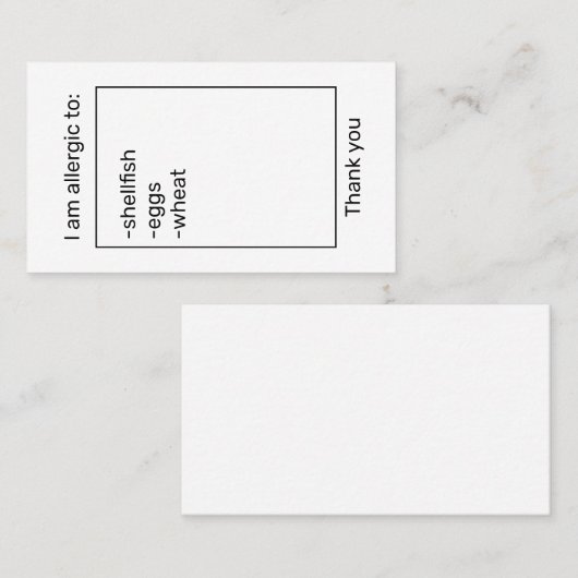 Allergiekaart Visitekaartje (Voorkant / Achterkant)