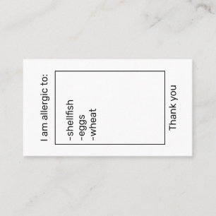 Allergiekaart Visitekaartje