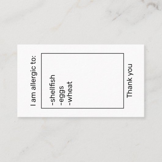 Allergiekaart Visitekaartje (Voorkant)