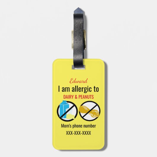 Allergisch voor pinda's en melkachtige Kinderen Bagagelabel (Achterkant verticaal)