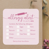Allergy Alert Allergen Pink Rolling Pin Minimalist Vierkante Sticker