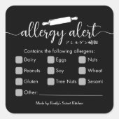 Allergy Alert Allergens Warning Black Rolling Pin Vierkante Sticker (Voorkant)