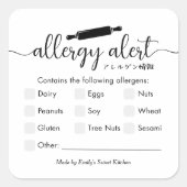 Allergy Alert Allergens Warning Rolling Pin Vierkante Sticker (Voorkant)