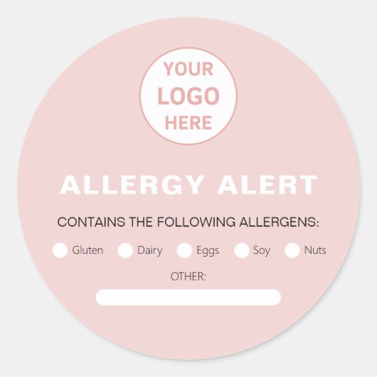 Allergy Alert Bakkerij Custom Logo Pink Ronde Sticker (Voorkant)