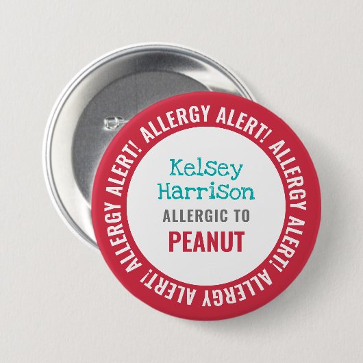 Allergy Alert Gepersonaliseerd Kinder School Ronde Button 7,6 Cm (Voorkant /achterkant)