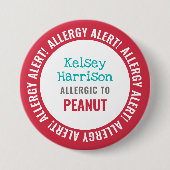 Allergy Alert Gepersonaliseerd Kinder School Ronde Button 7,6 Cm (Voorkant)
