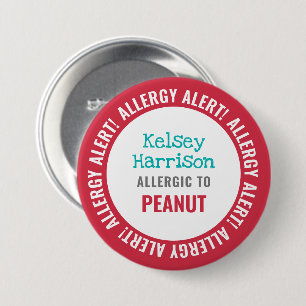 Allergy Alert Gepersonaliseerd Kinder School Ronde Button 7,6 Cm