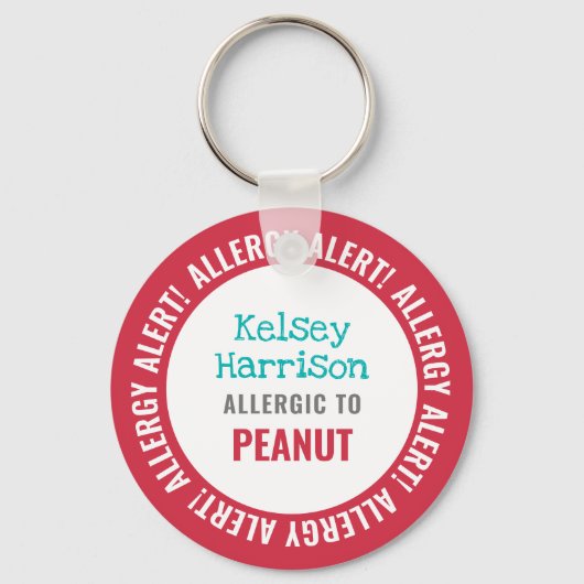 Allergy Alert Gepersonaliseerd Kinder School Sleutelhanger (Voorkant)