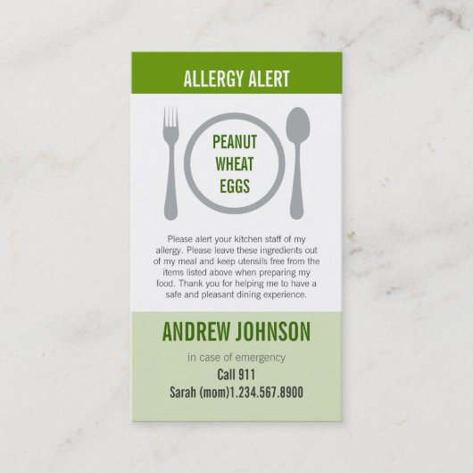 Allergy Alert Grass Duotones Contactkaartje (Voorkant)