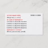 Allergy Alert ID/I.C.E. Kaart Visitekaartje (Achterkant)