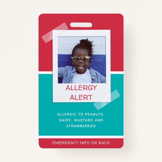 Allergy Alert Kind Foto Medical Emergency Daycare Badge (Voorkant)