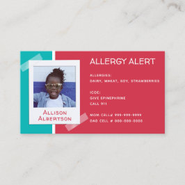 Allergy Alert Kind Foto Medical Emergency Daycare Contactkaartje