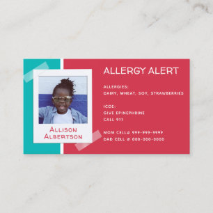 Allergy Alert Kind Foto Medical Emergency Daycare Contactkaartje