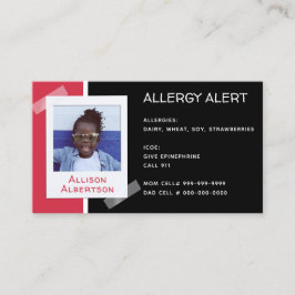 Allergy Alert Kind Foto Medical Emergency Daycare Contactkaartje