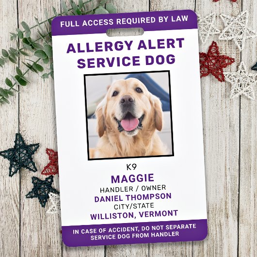 Allergy Alert Service Dog ID Persoonlijke foto Badge