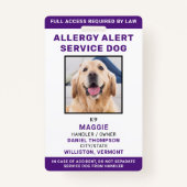 Allergy Alert Service Dog ID Persoonlijke foto Badge (Voorkant)