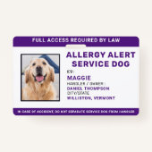 Allergy Alert Service Dog Persoonlijke foto-ID Badge (Voorkant)