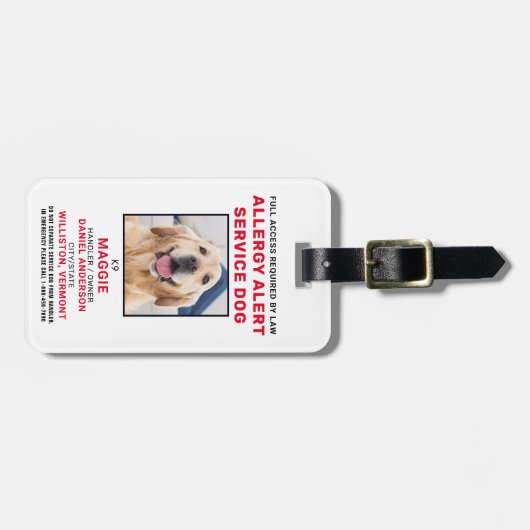 Allergy Alert Service Dog Photo ID Badge Bagagelabel (Voorkant horizontaal)