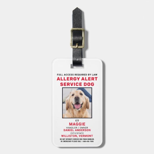Allergy Alert Service Dog Photo ID Badge Bagagelabel (Voorkant verticaal)