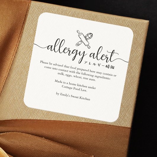 Allergy Alert Warning Rolling Pin Whisk Minimalist Vierkante Sticker