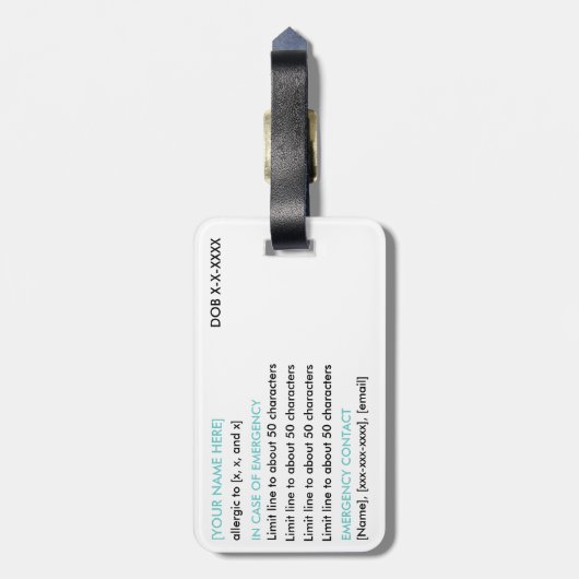 Allergy ID & I.C.E. Label Bagagelabel (Achterkant verticaal)