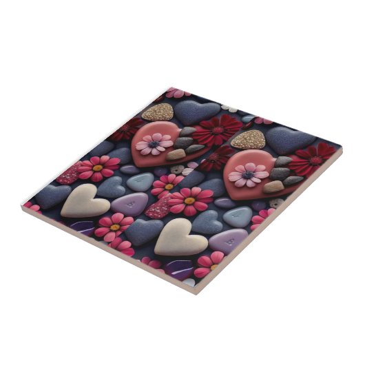 Allerlei harten en bloemen mozaïek tegeltje (Zijkant)