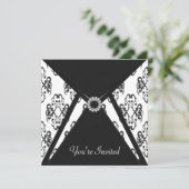 Allerlei zwarte damask feest kaart (Staand voorkant)