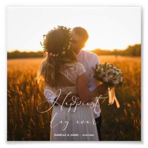 Allermooiste Dag Ooit Elegante Kalligrafie Huwelij Foto Afdruk