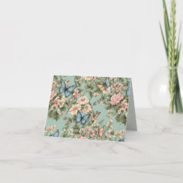 Allermooiste Roze Blauwe Bloemen & Vlinder Bedankkaart