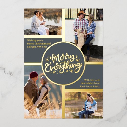 Alles 4 Foto Collage Gray en Gold Folie Feestdagenkaart (Voorkant)