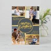 Alles 4 Foto Collage Gray en Gold Folie Feestdagenkaart (Staand Voorkant)
