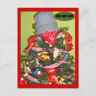 Alles aan boord! Train met kerstboomversiering Briefkaart