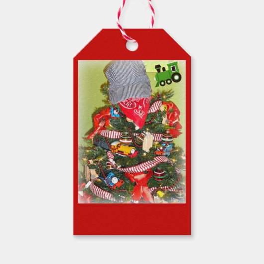 Alles aan boord! Trein met kerstbomen Cadeaulabel (Voorkant)