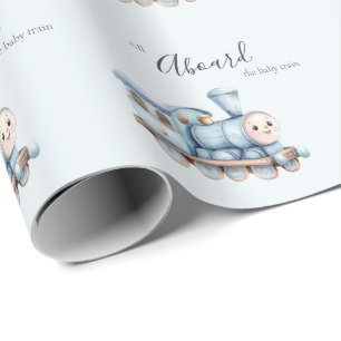 Alles aan boord van de babytrein Blauwe Jongen Bab Cadeaupapier