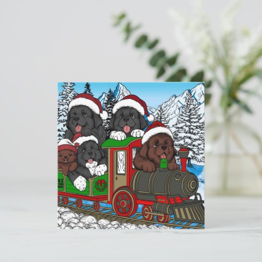Alles aan boord van de Newfoundland puppy Kersttre Feestdagenkaart (Staand voorkant)