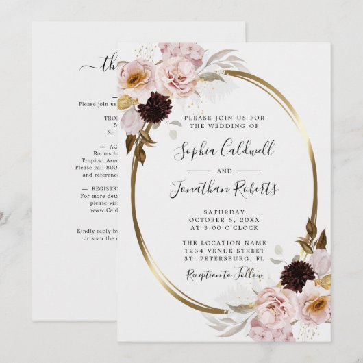 Alles bij elkaar in één blush roze rozen Gold Lijs Kaart (Voorkant / Achterkant)