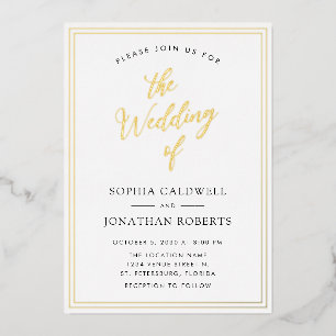 Alles bij elkaar in één etherische goudkalligrafie folie uitnodiging
