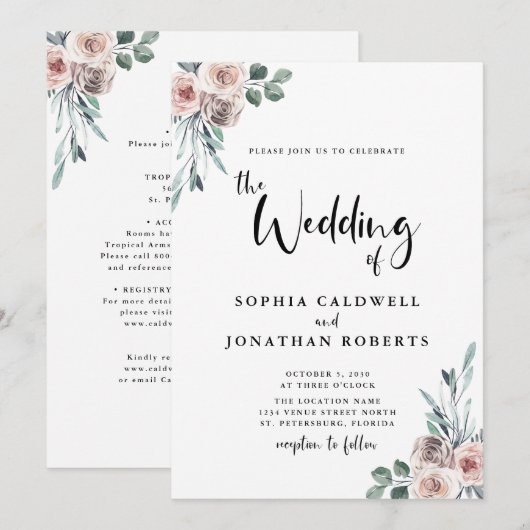 Alles bij elkaar in één mosterd roze rozen kalligr kaart (Voorkant / Achterkant)