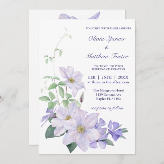 Alles bij elkaar, met withe en periwinkle clematis kaart (Voorkant / Achterkant)