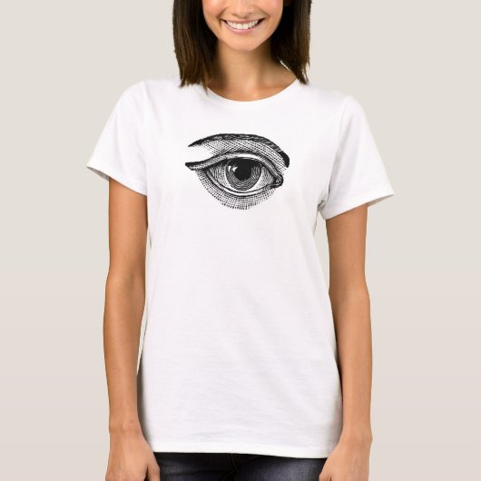 Alles bij elkaar opkijkend oog-bella bovenaan t-shirt (Voorkant)