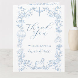 Alles Blau Toile Jongens Doop Elegant Digitaal Bedankkaart