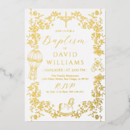 Alles Blau Toile Jongens Doop Elegant Digitaal Folie Uitnodiging