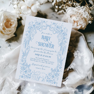 Alles Blauwe Toile Safari Dier Vintage Baby Shower Kaart